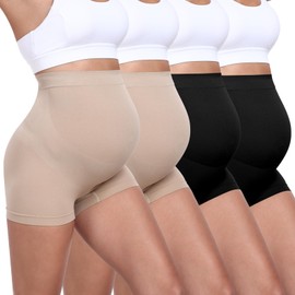 Boguish Seamless Maternity Underwear Over Belly Support Boyshorts, Pregancy Shapewear Panties for Women 4-Pack