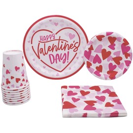 Stephanie Imports Valentine's Heart Party Pack! Disposable Paper Plates, Napkins and Cups - Set for 16