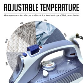 OVENTE Steam Iron for Clothes, 1200W Lightweight Steamer with Non-Stick Ceramic Soleplate, Precision Thermostat Dial, Auto Shutoff, Self-Cleaning, Anti-Drip and 11.83oz Water Tank, Blue IRNL77BL