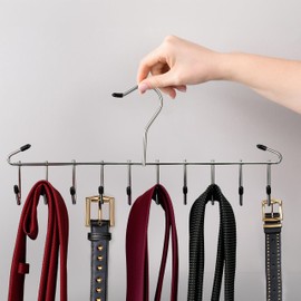 Relaxdays Belt Holder Set of 3 Metal Space Saving 12 Hooks Ties Scarves & Belts Tie Holder Silver