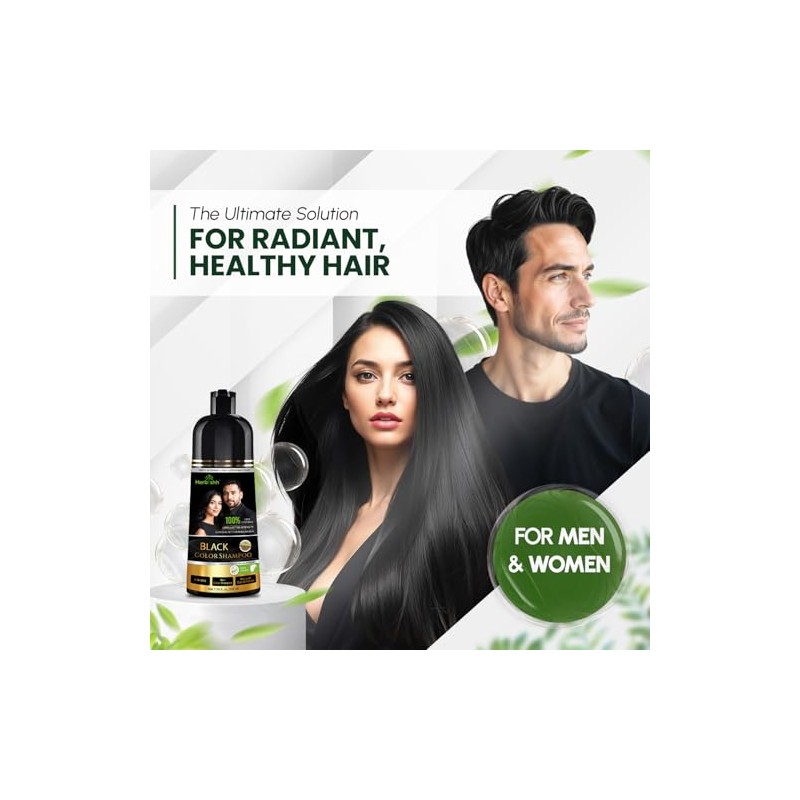 Herbishh Black Shampoo, Hair Dye Shampoo 3 in 1, 100%