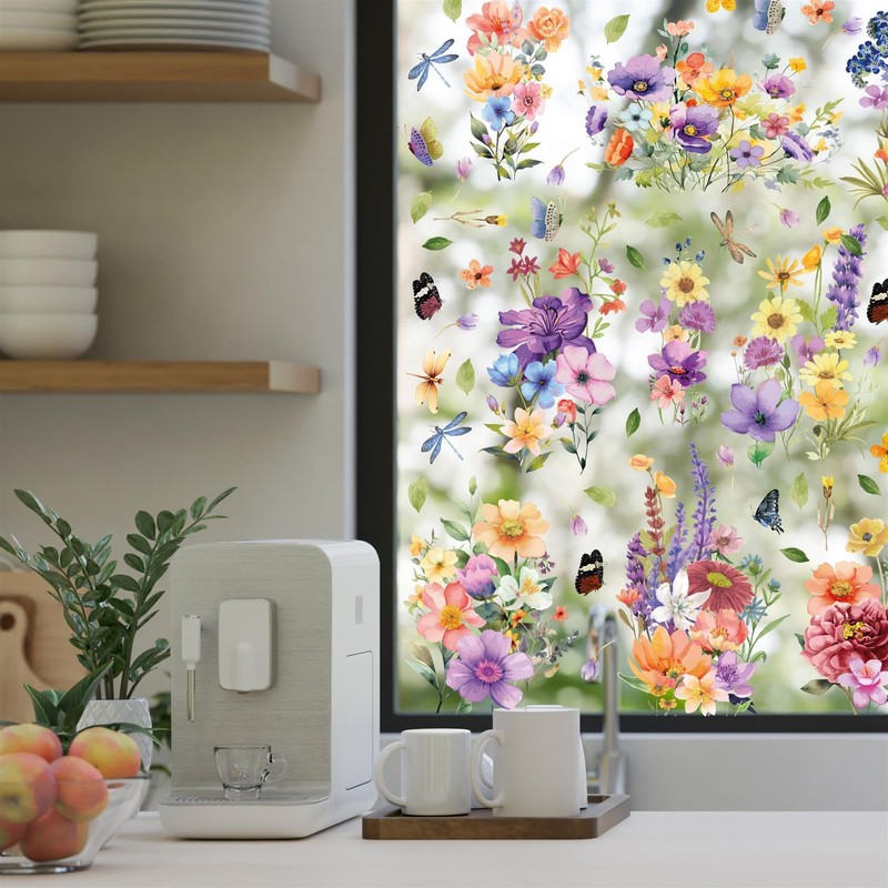 WALPLUS Flower Window Stickers for Glass Double Sided Spring Window