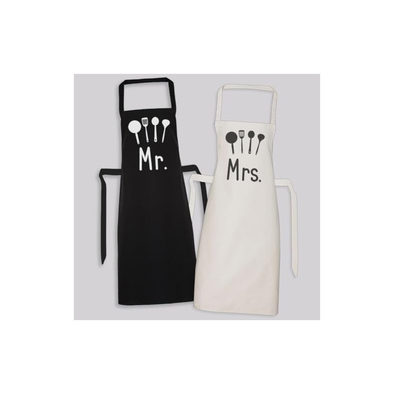Mr & Mrs Kitchen Chefs - Matching Printed Aprons Couples