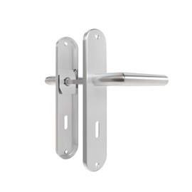 AwmnSrman Door Handles, Interior Doors, Door Handle, Door Fitting, Door Fitting, Room Door Set, 72 mm BB-B Deadlock Set, 1 Set, Modern Stainless Steel, 2 Door Handles and 2 Long Plates 240 x 50 mm