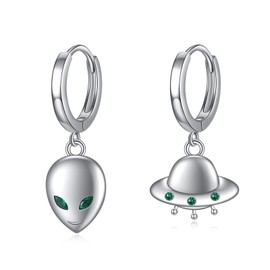 ONEFINITY Alien Earrings 925 Sterling Silver UFO Earrings Space Earrings Alien Jewellery Gifts for Men and Women, Sterling Silver, Cubic Zirconia