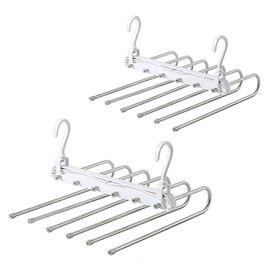 Tamatoshi 6 Trouser Hangers, Stainless Steel, Bottom, Slack Hanger, Slim, Space-Saving, Foldable, Multifunctional, Pipe Hanger, Laundry Clothes, Stylish, White 2 Piece Set