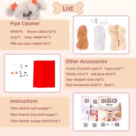 Siticoto Pipe Cleaners Dog Craft, 13 Pcs Pipecleaners Craft Kit Animal with Step-by-Step Video Tutorials for Beginners Birthday Gift