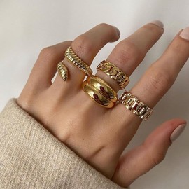 FUTIMELY Chunky Gold Rings for Women Vintage Stackable Knuckle Rings Set Adjustable Midi Snake Rings Open Dome Ring Gold Statement Rings for Gifts (gold)