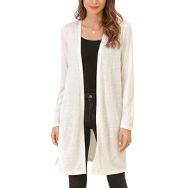 Woolicity Womens Lightweight Long Sweater Cardigans Summer Open Front Long Sleeve Duster White S