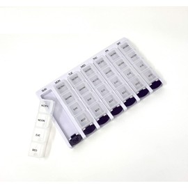 Weekly AM/PM Pill Box Portable Travel Prescription & Medication Pill Case Organizer (7-Day / 4-Times-A-Day) with Large Removable Compartments and Moisture-Proof Design Box of 5