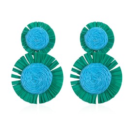 Leeniuniu Handmade Statement Raffia Earrings Boho Rattan Dangle Earrings Straw Wrap Summer for Women (Green)