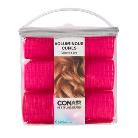 Conair Heatless Curls - Extra Large Hair Rollers - heatless overnight curlers for long lengths - volumized waves - Hot Pink - 9 Count w/storage case