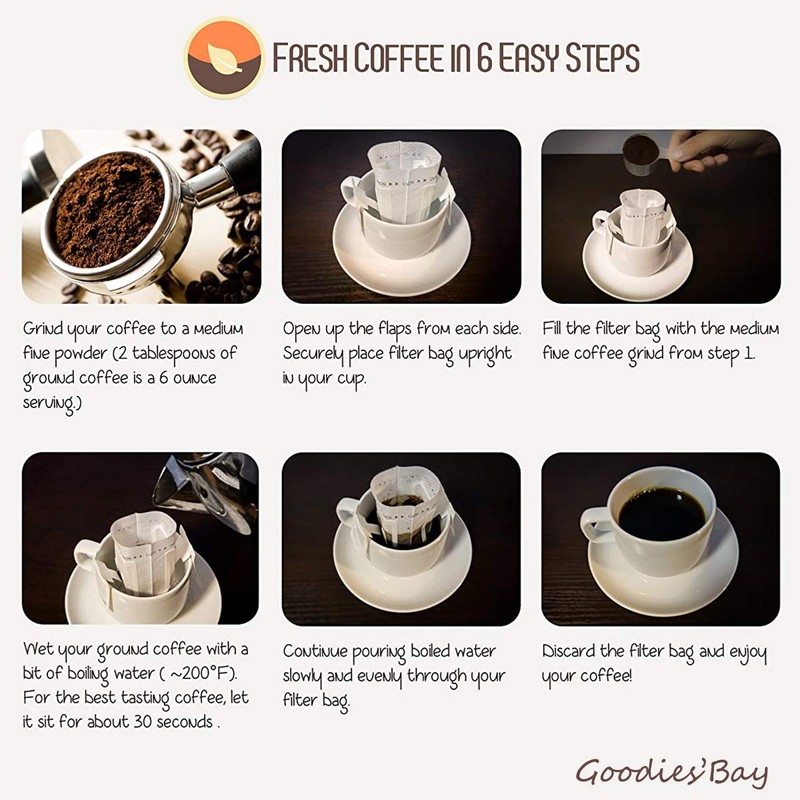 100 Pcs Premium Coffee Filter Paper Bags Disposable Single Serve