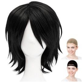 CaseEden 6061 Premium Cool Wolf Hair Short Black Black Hair Cosplay Wig