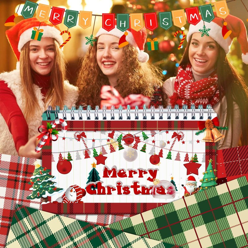 24-Sheet Christmas Pattern Paper Pack, Plaid Scrapbook Specialty Paper, Double-Sided