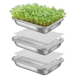 Picowe Stainless Steel Sprouting Trays Seed Sprouting Kit with Stainless Steel Mesh Tray Seed Starter Tray Seed Sprouting Kit (3pack, 10.4 x 7.7inch)