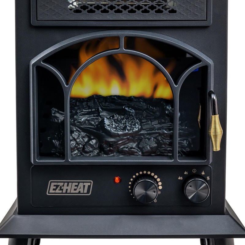 EZ-HEAT Electric Fireplace Space Heater with Flame Effect, Adjustable Thermostat,