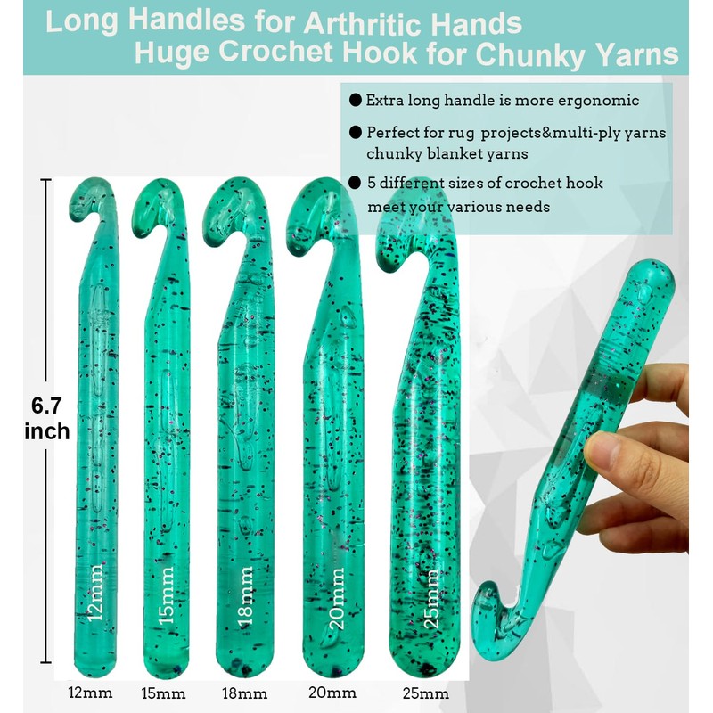 Weabetfu 25mm Large Crochet Hook,Huge Crochet Hooks for Chunky Yarn,Ergonomic