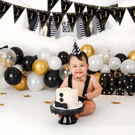 Flomiara Schwarz Gold Party Dekorationen Geburtstag Wimpelkette Happy Banner Wimpelkette Flaggen, 36 Stück Dreieck Gold Schwarz Glitzer Diamant nach Zahlen 50. Geburtstag Jubiläum Thema Party