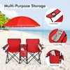 Julimoon Double Folding Camping Chairs w/Removable Umbrella, Portable Picnic Loveseat