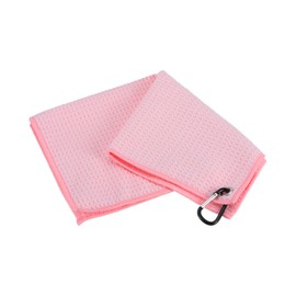 YOKIVE 1 Pcs Tri-Fold Golf Towels, Golf Club Waffle Pattern Towels with D Clip for Golf Balls Lovers (Pink, 12x12-Inch)