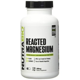 NutraBio Reacted Magnesium Supplement - 120 Caps - 200mg per Serving - 60 Ser - Glicinato de Magnesio, Biglicinato, Malato de D-Magnesio - Sin Gluten 