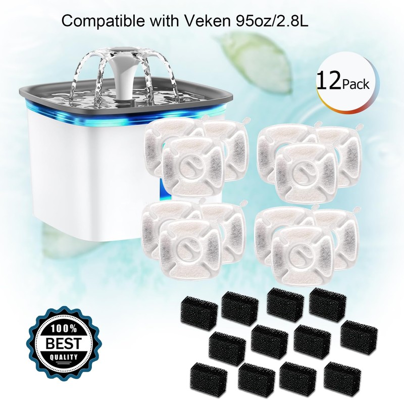 BRENSTEN 24 Count Pet Fountain Filters (12 Carbon + 12