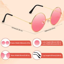 PROUSKY Pink Round Sunglasses Pink Retro Women Hippie Glasses Lovely Street Shoot Party Vintage Sunglasses Girls Rose Gold Frame Round Sunglasses for Teen Girls Women