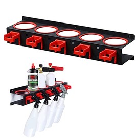 Spray Bottle Storage Rack,Spray Bottle Holder,Wall-mounted Garage Bottle Organizer with 5 Plastic Hanging Hooks Cleaning Detailing Tools Hanger,Abrasive Material Hanging Rail Car Beauty Shop Accessory
