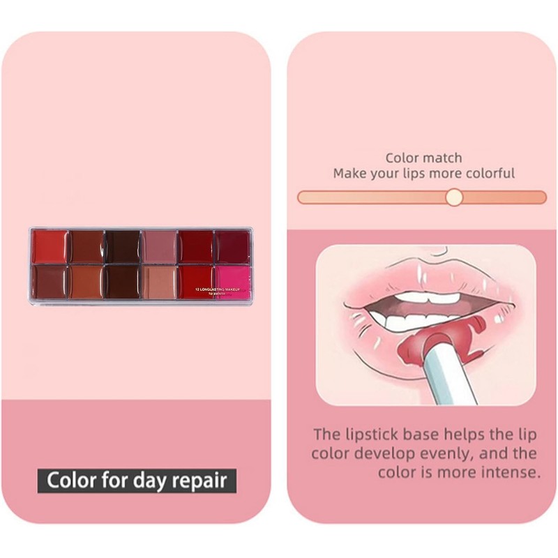 Paleta de Labios Colorida Maquillaje Labial Mate De Larga Duración