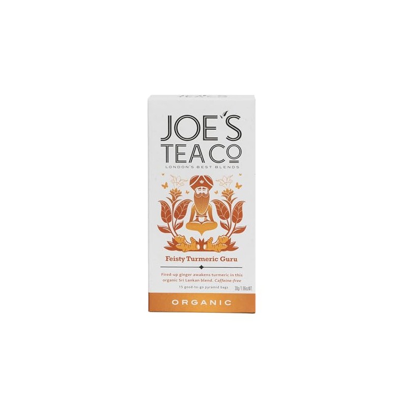 Joe's Tea Feisty Turmeric Guru Organic Pyramid Tea Bags, 15-Count