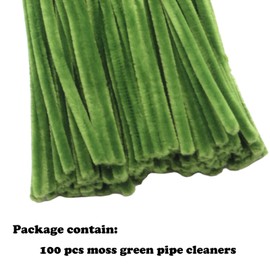 Apedoixy 100 Pieces Moss Green Craft Pipe Cleaners,6mm x 12inch Thick Fuzzy Chenille Stem Sticks Pipe Cleaners for Craft Art DIY Projects Decorations