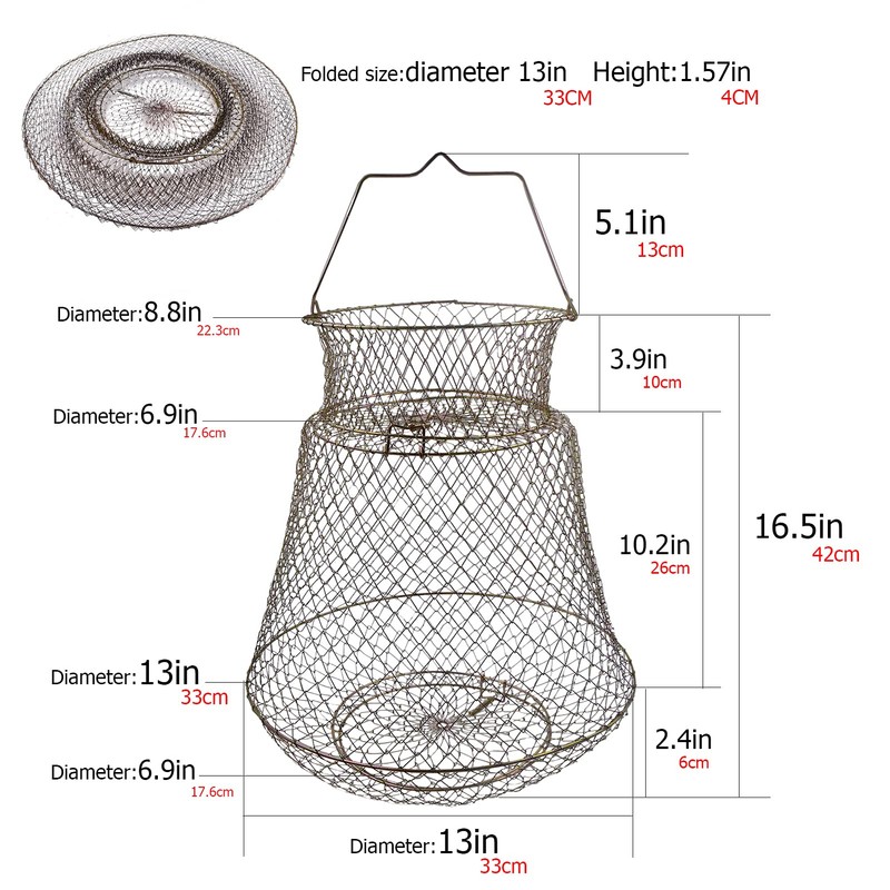 OperSeven Metal Rustproof Collapsible Fish Basket - Robust and Easy