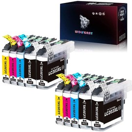 Wolfgray LC203 LC201 High Yield Compatible Ink Cartridges 10 Pack - Replacement for Brother Ink LC203XL LC-203 LC203CL XL for MFC-J480DW MFC-4320DW Printer (4BK+2C+2M+2Y)