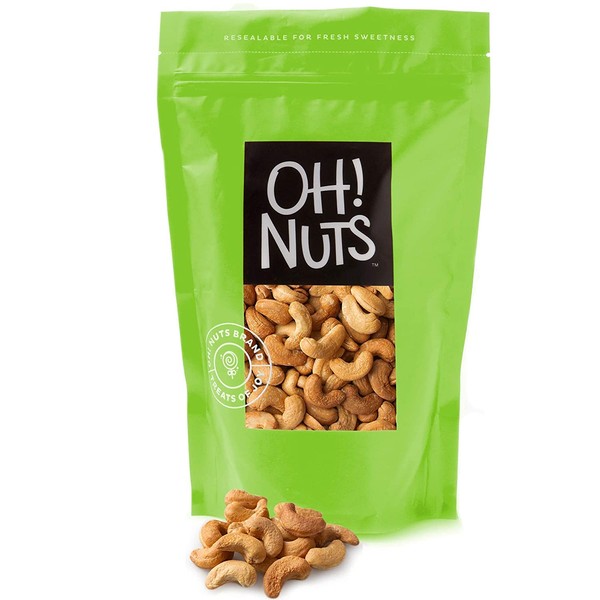 Oh! Nuts Dry Roasted Unsalted Cashews | All-Natural, No Additives, No Salt, No Oil| Fresh & Healthy, Protein Keto Snacks | Resealable 2-Lb. Bulk Bag | Low Sodium, Vegan & Gluten-Free Snacking