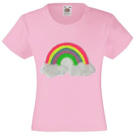 Rainbow Sequins Patch Girls Colour T Shirt (4-5 Years, Baby Pink)