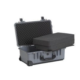 MEIJIA All Weather Rolling Waterproof Protective Case, Hard Camera Case,Dry Case with Retractable Pull Handle and Wheels,Foam Inserted,22 x13.81x9inches (Grey)