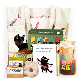 Cat Lover Gifts For Women, Cat Mom Gifts, Cat's Themed Box For Crazy Cats Lady, Mothers Day Gift For daughter, Christmas Birthday Gift For Cats Lovers Bestfriend Coworke Daughter with 16 oz Glass Cup
