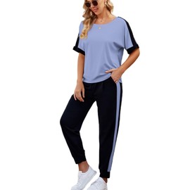 VIMPUNEC - Conjunto de 2 piezas para mujer, estilo casual, para el verano, conjunto de ropa de descanso suave a juego, Azul/claro, XX-Large