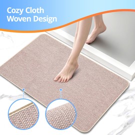 Upgraded Thin Bathroom Rugs, Bath Mat Super Absorbent, Bath Rugs Rubber Backing Non-Slip, Quick Dry Machine Washable, Cozy Cloth Bathroom Mat fit Under Door/Sink/ Bathtub/Floor/Shower 24''x36''-Biege