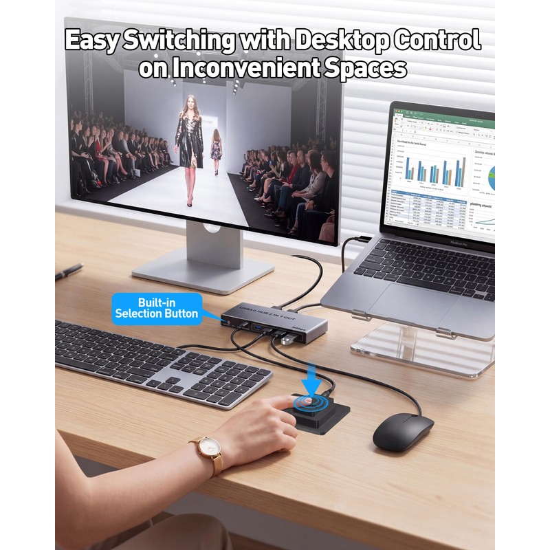 USB 3.0 Switch for 2 Computers, Sharing 4 USB-A &