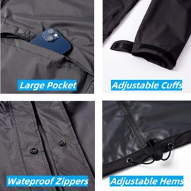 Fousam Rain Suit, Rain Gear for Men Waterproof, Black Rain Jacket, Lightweight Rain Coat for Fishing, Hunting, Motorcycling, Hiking, Traveling, M