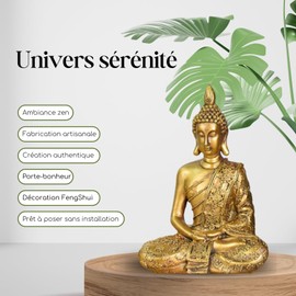 Zen'Light Sanci Buddha Statue – Zen and Feng Shui Decoration – to Create a Relaxing and Spiritual Atmosphere – Good Luck Gift Idea – Height: 18 cm – Colour: Gold – Zen'Light, Yello