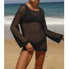 ZESICA Women's Summer Crochet Hollow Out Long Sleeve Beach Bikini