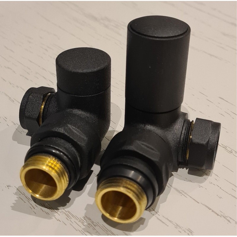 Team Controls Designer Matt Black Corner Angled Radiator Valves 15mm