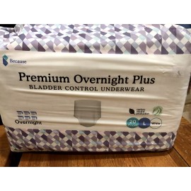 BECAUSE PREMIUM OVERNIGHT PLUS BLADDER CONTROL UNDERWEAR 20 COUNT SIZE L