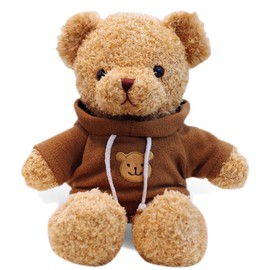 AUCOOMA 15.7" Teddy Bear Stuffed Animal,Soft Brown Teddy Bear Plush Toy with Brown Hoodie