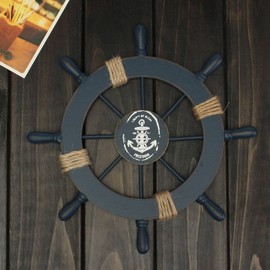 Wood Pirate Helm Wheel Home Nautical Wall Marine Decor(Dark Blue)