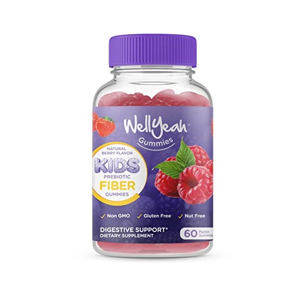 WellYeah Prebiotic Fiber Gummies for Kids - Digestive System Support, Doctor Recommended, Helps for Constipation - Vegan Friendly and Gluten-Free, GMO Free - Yummy Natural Berry Flavors -60 Gummies