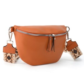 GICEY Fanny Pack Cross Body Belt Bag With Guitar Strap - PU Leather Crossbody Bag for Women - Trendy Cute Designer Bum Bag for Travel Everyday (Brown)